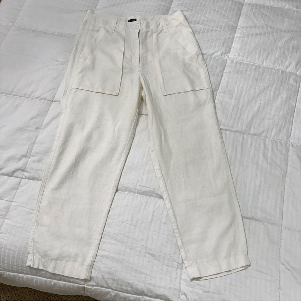 J.Crew Linen Lyocell Utility Pants 6P Ivory Tapered Pocket Front Flat Front